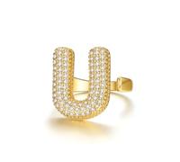 KeyStyle Bold Initial Letter Rings Adjustable, GoldChic Jewelry Women Gold Statement Ring Personalized Engraved Women’s Open Signet Ring for Party (Gold, White Gold, Black), US#6 - #10, 14k Gold