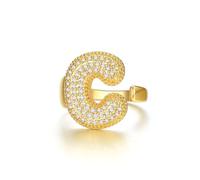 KeyStyle Bold Initial Letter Rings Adjustable, GoldChic Jewelry Women Gold Statement Ring Personalized Engraved Women’s Open Signet Ring for Party (Gold, White Gold, Black), US#6 - #10, 14k Gold