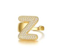 KeyStyle Bold Initial Letter Rings Adjustable, GoldChic Jewelry Women Gold Statement Ring Personalized Engraved Women’s Open Signet Ring for Party (Gold, White Gold, Black), US#6 - #10, 14k Gold