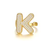 KeyStyle Bold Initial Letter Rings Adjustable, GoldChic Jewelry Women Gold Statement Ring Personalized Engraved Women’s Open Signet Ring for Party (Gold, White Gold, Black), US#6 - #10, 14k Gold