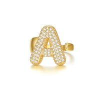 KeyStyle Bold Initial Letter Rings Adjustable, GoldChic Jewelry Women Gold Statement Ring Personalized Engraved Women’s Open Signet Ring for Party (Gold, White Gold, Black), US#6 - #10, 14k Gold