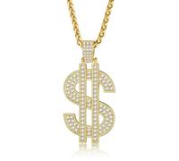 KeyStyle Dollar Sign Chain for Men, Fake Diamond Money Pendant Necklace Hip Hop Rhinestone Rapper Costume Jewelry Fashion Pendants with 22/28 Inches Wheat Chain, 56+5cm(22+2 inches), Cubic Zirconia