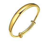 KeyStyle Gold Simple Bangle Bracelets For Women, Adjustable 18k Gold Plated Polished Smooth Bracelet, Diameter: 2.4'' (62mm), Metal Brass, no gemstone