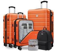 KEYTANG SmileLine Hardside Expandable Luggage W/Quick Access Front Open Pocket Lightweight Carry-on with Makeup Bag, Orange, 20(Front Open)/24/28/BP/MB, Light Weight Hardside Expandable Spinner Wheels