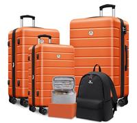 KEYTANG SmileLine Hardside Expandable Luggage W/Quick Access Front Open Pocket Lightweight Carry-on with Makeup Bag, Orange, 5 Piece Sets(20/24/28/BP/MB), Light Weight Hardside Expandable Spinner