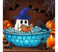 Keyubria Halloween Ghost Bubble Bath Lamp, Ghost Reading Book Lamp, Cute LEDLamp for Bathroom Decor, Spooky Indoor Lighted Halloween Decoration for Table, Shelf, Fireplace