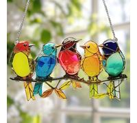 Keyubria Hummingbird Sun Catcher Stained Glass Acrylic Window Hanging Decor, Colorful Birds on Branch, for Bird Lovers