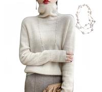 KEYULI Angora Sweater Women Cashmere Turtleneck Sweater,Lady Cashmere Blend Loose Warm Sweater,Women's Solid Turtleneck Knit Sweater with Necklace (Beige,M(45-55kg))