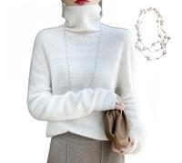 KEYULI Angora Sweater Women Cashmere Turtleneck Sweater,Lady Cashmere Blend Loose Warm Sweater,Women's Solid Turtleneck Knit Sweater with Necklace (White,2XL(65-75kg))