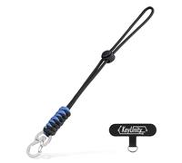 KeyUnity KC01 Braided Paracord Carabiner with Cord Lock, Keychain Phone Camera Bag Wrist Hand Strap for Daily & Outdoor(Black Blue)