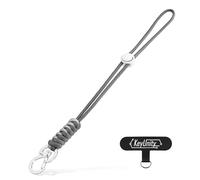 KeyUnity KC01 Braided Paracord Carabiner with Cord Lock, Keychain Phone Camera Bag Wrist Hand Strap for Daily & Outdoor(Grey White)