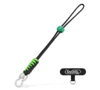 KeyUnity KC01 Braided Paracord Carabiner with Cord Lock, Keychain Phone Camera Bag Wrist Hand Strap for Daily & Outdoor(Black Green White)