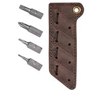 KeyUnity Leather Sheath Screw Bit Organizer, Hand Stitched Bit Set Pouch, 4 pcs Magnetic Bits, Screwdriver Bit Holder Pocket, Ideal for Men & Women Outdoor & Home Use
