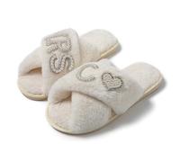 KEYUSHOP Bridal House Slippers - MRS Wedding Soft Women's Cross Band Open Toe Fuzzy for Bride, Bridesmaid and Bridal Shower Party