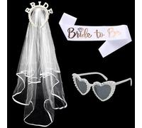 KEYUSHOP Hen Party Accessories Kit Bride to Be Sash Heart-Shaped Pearl Sunglasses Bride Headband with Veil Hen Do Party Decorations for Wedding Bridal Shower Bachelorette Parties