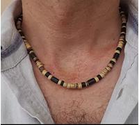 KEYVOR Necklace Men's African necklace fashion African beaded jewelry trend surfer necklace men's gift wooden beach necklace 925 Silver Necklace (Color : 4, Size : 55cm)