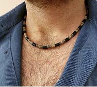 KEYVOR Necklace Men's African necklace fashion African beaded jewelry trend surfer necklace men's gift wooden beach necklace 925 Silver Necklace (Color : 2, Size : 55cm)