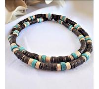 KEYVOR Necklace Men's African necklace fashion African beaded jewelry trend surfer necklace men's gift wooden beach necklace 925 Silver Necklace (Color : 3, Size : 45cm)