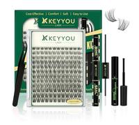 KEYYOU Cluster Lashes Kit 144pcs 8-16MIX Natural&Wispy Cluster Lashes Thin Band Lash Extension Kit with Bond and Seal,Remover,Applicators for beginner DIY at Home (KY02 Kit)