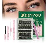KEYYOU Cluster Lashes Kit 300Pcs Wispy Lash Extension Kit 60D80D100D D Curl 8-16MIX Fluffy Cluster Lashes with Glue Remover Applicator Easy to Use for Beginners(Kit-60D80D100D-D-8-16MIX)