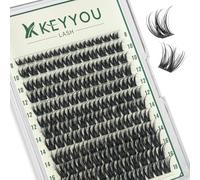 KEYYOU Cluster Lashes Thick Volume Lash Clusters Manga D Curl 144pcs Wispy Eyelash Clusters Thin Band Eyelash Extensions Individual Eyelashes for Beginner DIY at Home(KY04,D-8-16MIX)
