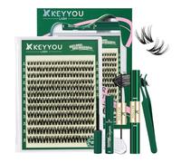 KEYYOU Flora Lash Clusters Kit Flaunt D Curl Natural Lashes 132pcs Lash Extension Kit 8-18mix Lash Clusters Fluffy Lashes with Ultra-Thin Soft Band with Remover Waterproof Bond and Seal(F01 Kit)