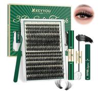 KEYYOU lash Clusters Kit 3D Effect Eyelash Clusters Kit 280pcs 80D100D 8-16MIX D Curl Individual Lashes Kit Wispy Lashes Volume Cluster Lashes Kit Natural Soft (3D Kit-80D100D-D-8-16MIX)