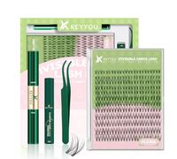 KEYYOU LASH Flora Lash Clusters Kit Manga Eyelash Extension Kit C Curl, 144 Pieces Wispy Eyelash Extensions with Natural Invisible Bands (Flora Kit-8-16MIX)