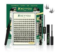 KEYYOULASH Cluster Lashes Kit 120pcs 8-16MIX Anime Spiky Cluster Lashes Thin Band Lash Extension Kit with Bond and Seal,Remover,Applicators for beginner DIY Wispy Eyelashes at Home (KY07 Kit)