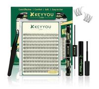 KEYYOULASH Cluster Lashes Kit 144pcs 10-12MIX Natural Wispy Cluster Lashes Thin Band Lash Extension Kit with Bond and Seal,Remover,Applicators for beginner DIY Eyelashes at Home (KY10 Kit)