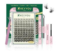 KEYYOULASH Cluster Lashes Kit 144pcs 8-16MIX Anime Wispy Cluster Lashes Thin Band Lash Extension Kit with Bond and Seal,Remover,Applicators for beginner DIY Manga Eyelashes at Home (KY08 Kit)