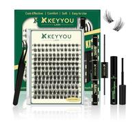 KEYYOULASH Cluster Lashes Kit 144pcs 8-16MIX Natural&Wispy Cluster Lashes Thin Band Lash Extension Kit with Bond and Seal,Remover,Applicators for beginner DIY Eyelashes at Home (KY06 Kit)