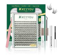 KEYYOULASH Cluster Lashes Kit 144pcs 8-16MIX Natural&Wispy Cluster Lashes Thin Band Lash Extension Kit with Bond and Seal,Remover,Applicators for beginner DIY Eyelashes at Home (KY03 Kit)