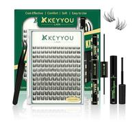 KEYYOULASH Cluster Lashes Kit 144pcs 8-16MIX Natural&Wispy Cluster Lashes Thin Band Lash Extension Kit with Bond and Seal,Remover,Applicators for beginner DIY Eyelashes at Home (KY03 Kit)
