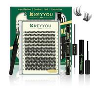KEYYOULASH Cluster Lashes Kit 144pcs 8-16MIX Thick Volume Cluster Lashes Thin Band Lash Extension Kit with Bond and Seal,Remover,Applicators for beginner DIY Eyelashes at Home (KY04Kit)