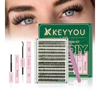 KEYYOULASH DIY Lash Extension Kit 280Pcs Individual Eyelash Extension Kit 40D50D D Curl 9-16MIX Lash Clusters with Glue Remover Applicator Easy to Use for Beginners(Kit-40D50D-D-9-16MIX)
