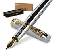 KEYZOR Sliver Chrome Fountain Pen Set For Writing,Refillable Ink Converter, Luxury Pen with 24K Gilded Fine Nib, Fancy Pen Set with Premium Gift Box for Men,Journal Office Business