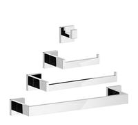 KeZaara 4 Pieces Chrome Bathroom Accessories Set, Bathroom Accessories Set, Silver 304 Stainless Steel Robe Hooks, Toilet Paper Holder, Towel Rack, Wall Mounted, Polished Chrome Finish