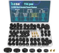 KEZE 114 PCS 10 Size Faucet Washers Assorted Kit with Brass Bibb Screws Assortment Flat and Beveled Rubber Washer:1/2,3/8,3/4 for DIY Outdoor Faucets Stem Leak Worn Out Seal Repair