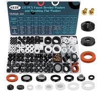 KEZE 233 pcs Faucet Beveled Washers and Plumbing Flat Rubber Washers with Brass Bibb Screws Assortment Kit for Assorted Faucets Stem Worn Out Plumbing Water Hose Leak Repair Black