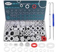 KEZE 660 PCS Silicone Washer Assortment Kit 14 Size VMQ Silicone Gasket and 18 Size Clear Food Grade Silicone O Ring Washers Set for Seal Plumbing Faucet High Temperature Resistant Repair