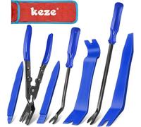 KEZE 7 Pcs Auto Plastic Trim Removal Pry Tool & Clip Plier Remover Kit for Removal Car Body Upholstery Door Panel Dashboard Automotive Push Rivets Fasteners-Blue