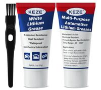 Keze Lithium Grease Multi-Purpose Automotive Bike Grease Garage Door Hinge Lubricant High Temp Heavy Duty NLGI 2 Lubricant with Brush for Bearings, Sunroof, Gears, Track Rail,1oz-2 Pack