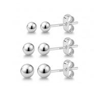 KEZEF 3 Pair Set Earrings for Women | Sterling Silver Ball Earrings 925 Hypoallergenic Round Stud Earrings| Set of 2mm, 3mm & 4mm
