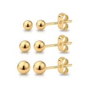 KEZEF 3 Pair Set Earrings for Women | Yellow Gold Plated Silver Ball Earrings 925 Hypoallergenic Round Stud Earrings| Set of 2mm, 3mm & 4mm