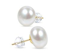 KEZEF Pearl Stud Earrings for Women 14K Gold | Freshwater Cultured Handpicked Pearls | Flat Back Pearl Earrings | Stud Earrings with Butterfly Back and Silicone | 5.5-6.0mm Small Genuine Pearl Studs