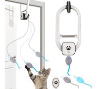 Kezlume Upgraded Smart Interactive Cat Toy with Remote Control, USB Rechargeable Door Hanging Retractable Kitten Toy for Self Play, Teaser Electronic Feather Cat String with 3 Plush Mice, Black