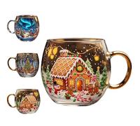 Kezude Christmas Glass Coffee Mugs, 300ml Christmas Transparent Painted Coffee Cup, Festive Beverage Containers for Hot Cocoa Latte Cold Drinks Milk Wine Beverages