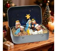 Kezude Mini Christmas Nativity Set In A Tin Box, Handcrafted Pocket Bethlehem Scene, Portable Pocket Birth Of Jesus Ornament, Resin Holy Family Sheep And Jesus Figurines