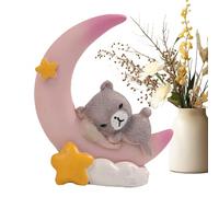 Kezvmhy Bear and Moon Cake Topper, Bear Sleeping on Mooncake Topper | Desktop Statue Ornaments | Resin Table Figurine, Home Decor Moon Bear Cake Desk Bookshelf Sculpture